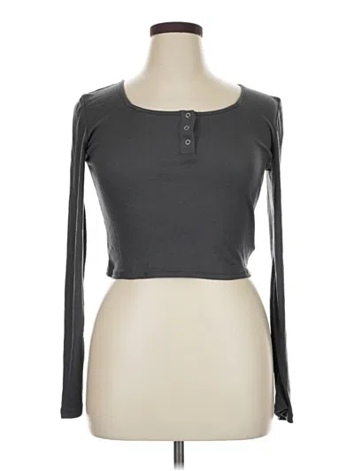 Pre-owned Dazy Long Sleeve Top Gray Scoop Neck Tops