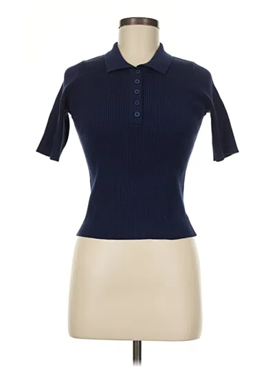 Pre-owned Dazy Short Sleeve Top Blue Collared Neckline Tops