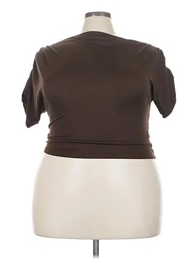 Pre-owned Dazy Short Sleeve Top Brown Mock Neckline Tops