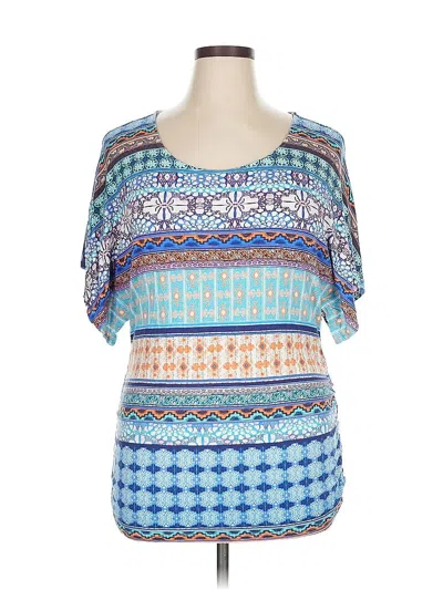 Pre-owned Db Established 1962 Short Sleeve Top Blue Square Neckline Tops