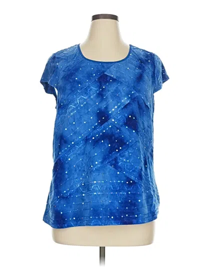Pre-owned Db Established 1962 Short Sleeve Top Blue Stars Pattern Square Neckline Tops