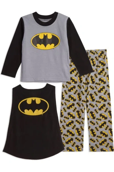 Dc Comics Kids'  Justice League Batman 3 Piece Pajama Shirt Pants And Cape Set In Multi
