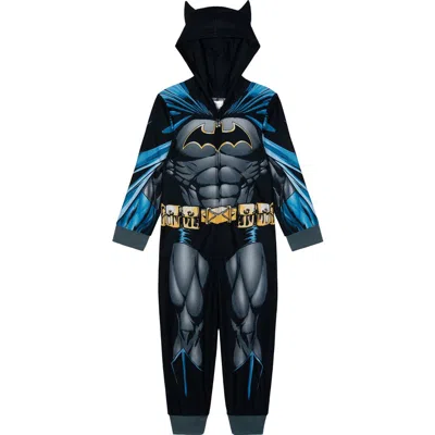 Dc Comics Kids'  Justice League Batman Hooded One Piece Pajama In Black