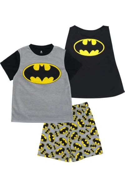 Dc Comics Kids'  Justice League Batman Pajama Shirt And Shorts Set With Cape In Gray