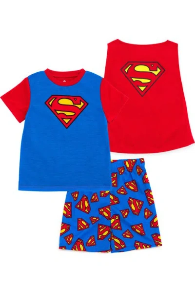 Dc Comics Kids'  Justice League Pajama Shirt And Shorts Set With Cape In Multi