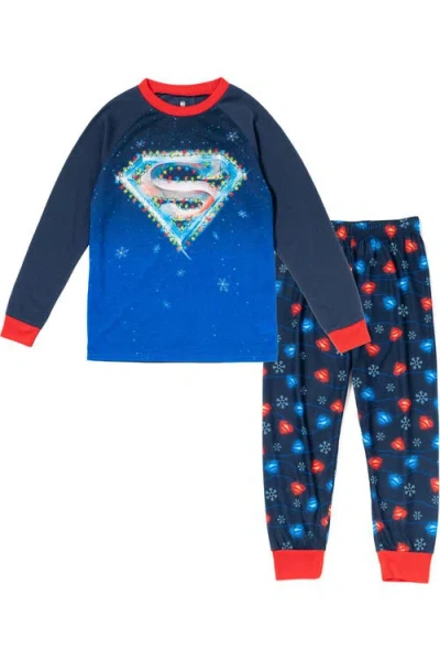 Dc Comics Kids'  Justice League Superman Holiday 2-piece Pajama Set In Blue