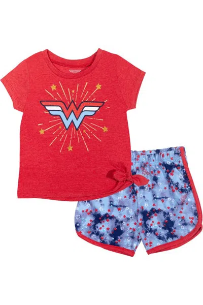 Dc Comics Kids'  Justice League Wonder Woman 2-piece T-shirt And Dolphin Shorts Set In Red