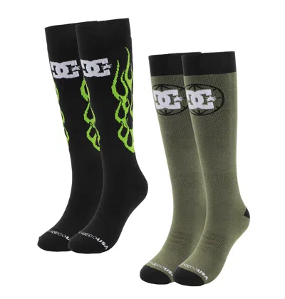 Dc Shoes Performance Sock 2-pack In Black/green