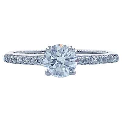 Pre-owned De Beers 0.68 Tcw Forever Pave Round Brilliant Diamond Engagement Ring Platinum In Multi