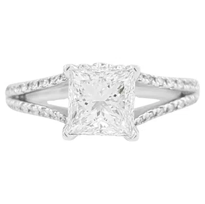 Pre-owned De Beers 1.59 Ct Total Weight 14k White Gold Princess Diamond Ring