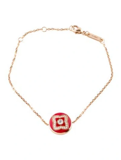 Pre-owned De Beers 18k Diamond & Enamel Enchanted Lotus Station Bracelet, 7" In Red