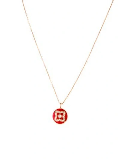 Pre-owned De Beers 18k Diamond & Enamel Enchated Lotus Pendant Necklace, 17.75" In Red