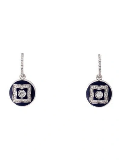 Pre-owned De Beers 18k Diamond Enchanted Lotus Drop Earrings In Blue