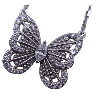 Pre-owned De Beers 18k White Gold Diamond Butterfly Pendant Necklace Portraits Of Nature