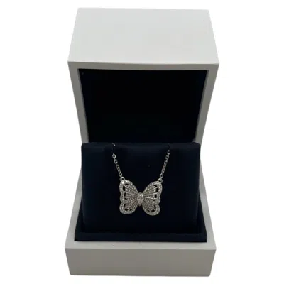 Pre-owned De Beers 18k White Gold Portraits Of Nature Butterfly Diamond Statement Necklace