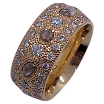 Pre-owned De Beers 18k Yellow Gold Talisman Rough Polished Diamond Large Band Ring