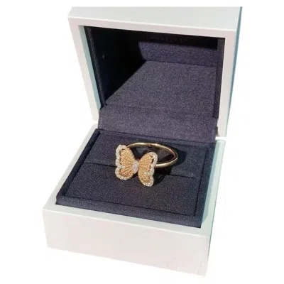 Pre-owned De Beers Butterfly Openwork Diamond Statement Ring, 18k Rose Gold, Size 53 In Red