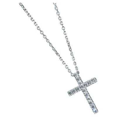 Pre-owned De Beers Classic 18k White Gold Diamond Cross Pendant Necklace