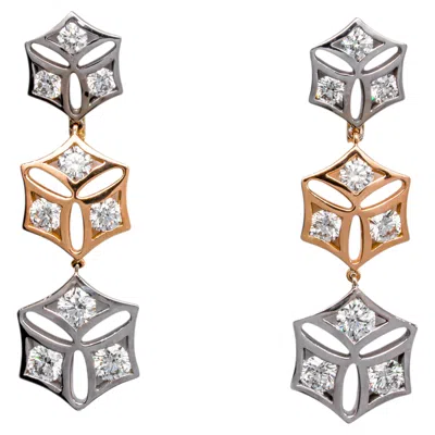 Pre-owned De Beers Diamond Earrings In 18 Karat White And Rose Gold