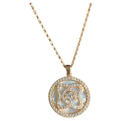 Pre-owned De Beers Enchanted Lotus 18k Rose Gold Diamond Mother Of Pearl Pendant Necklace In Red
