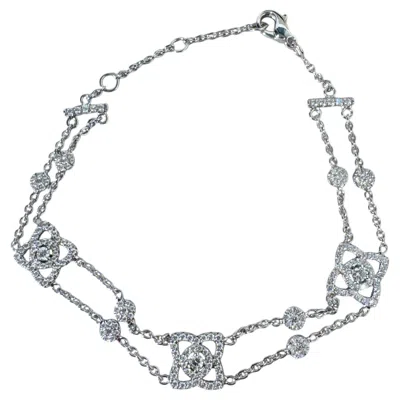 Pre-owned De Beers Enchanted Lotus 18k White Gold Full Diamond Triple Lotus Bracelet