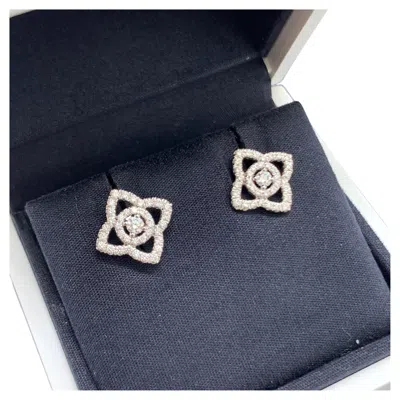 Pre-owned De Beers Enchanted Lotus Diamond Stud Earrings 18k White Gold Openwork
