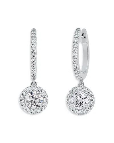 De Beers Forevermark Center Of My Universe Diamond Pave Huggie Hoop Halo Diamond Drop Earrings In 18k White Gold, 1.40 Ct
