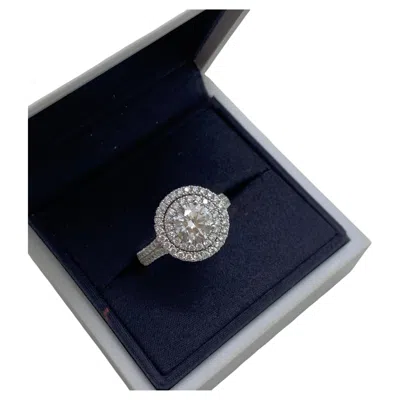 Pre-owned De Beers Gia  Aura Round Brilliant 1.03ct Diamond Double Halo Engagement Ring In Multi