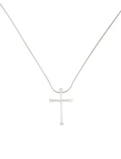 Pre-owned De Beers Platinum Diamond Twig Cross Pendant Necklace, 15" In Multicolor