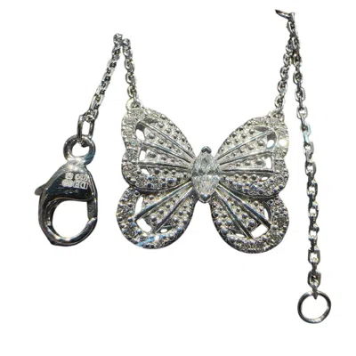 Pre-owned De Beers Portraits Of Nature Butterfly Diamond Pendant Necklace 18k White Gold