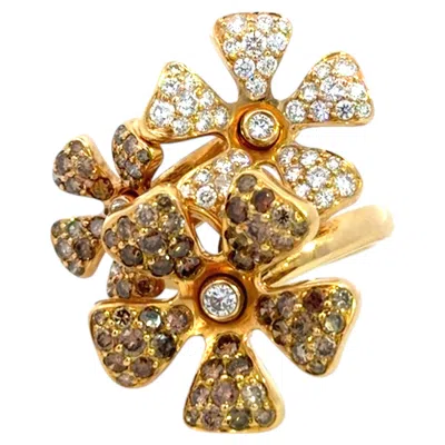 Pre-owned De Beers Three Wildflower Brown And White Diamond Ring 18k Yellow Gold