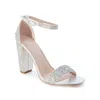 De Blossom Collection Celina-29a Silver Shimmer/rhinestone Ankle Strap Heel In Silver