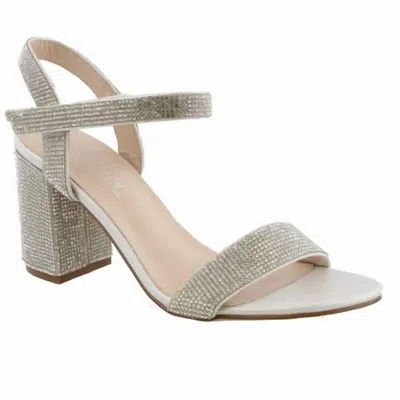De Blossom Collection Women's Rhinestone Low Block Velcro Strap Heels In Silver
