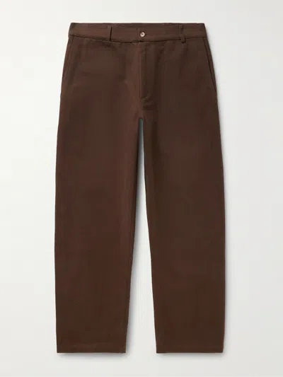 De Bonne Facture Balloon Straight-leg Cotton-drill Trousers In Brown