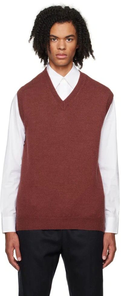 De Bonne Facture Burgundy V-neck Vest In Brick Red