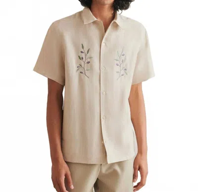 De Bonne Facture Camp Collar Embroidered Shirt In Olive Branch In Neutral