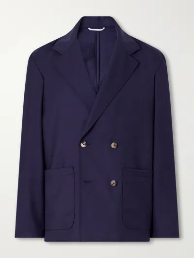 De Bonne Facture Double-breasted Virgin Wool-twill Jacket In Blue