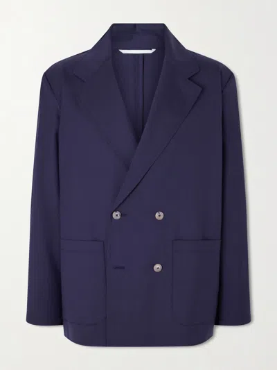 De Bonne Facture Double-breasted Wool Suit Jacket In Blue