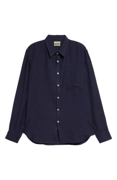 De Bonne Facture Essential Linen Button-up Shirt In Dark Navy