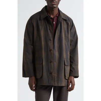 De Bonne Facture Forest Checked Waxed Cotton-canvas Jacket In Brown