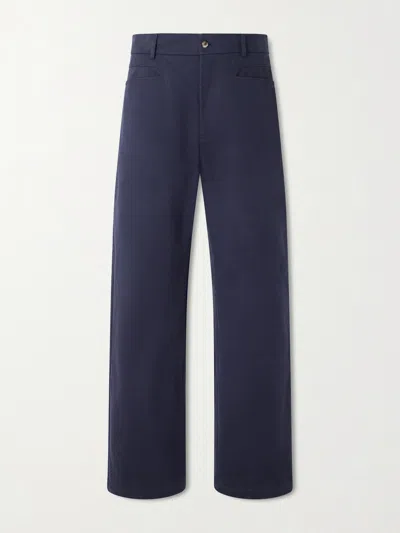 De Bonne Facture Gardian Wide-leg Cotton-twill Suit Trousers In Blue
