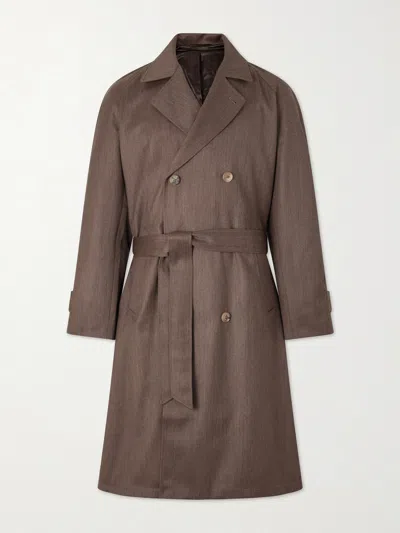 De Bonne Facture Grandad Double-breasted Wool And Cotton-blend Coat In Brown