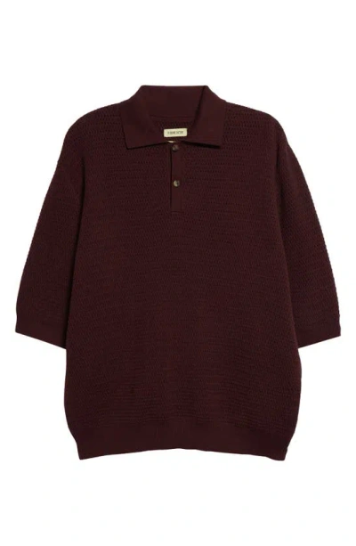 De Bonne Facture Honeycomb Knit Polo In Plum