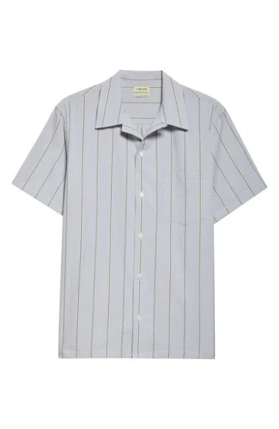 De Bonne Facture Linen Camp Shirt In Sky Blue Wide Stripe