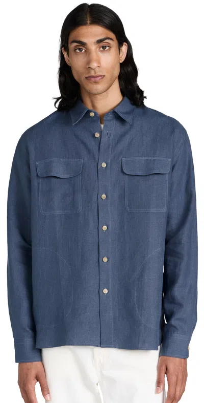 De Bonne Facture Linen Two Pocket Overshirt Pastel Blue