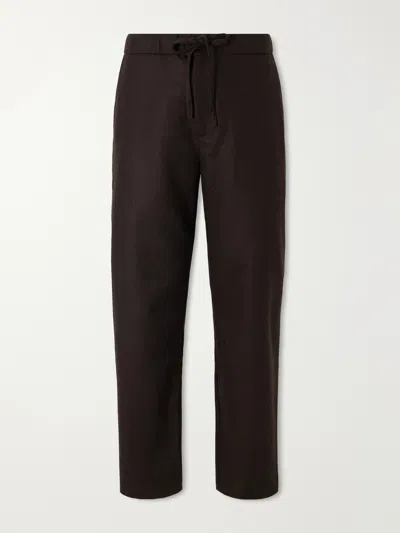 De Bonne Facture Lounge Straight-leg Wool Drawstring Trousers In Brown