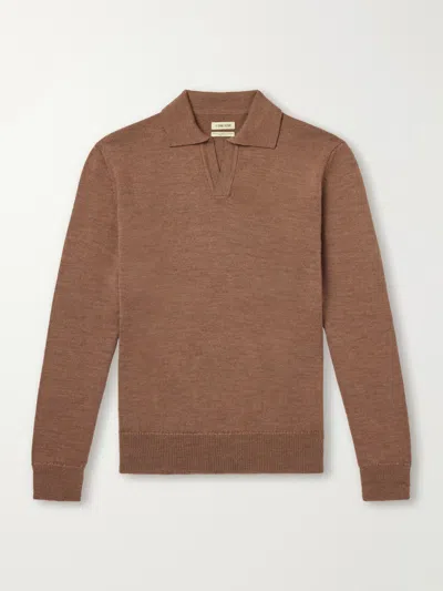 De Bonne Facture Merino Wool Polo Sweater In Brown