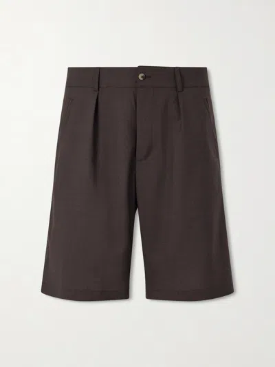 De Bonne Facture Naturalist Straight-leg Wool Shorts In Brown