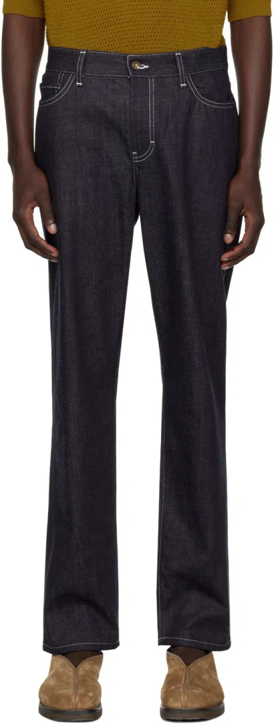 De Bonne Facture Navy Five-pocket Jeans In Denim Blue