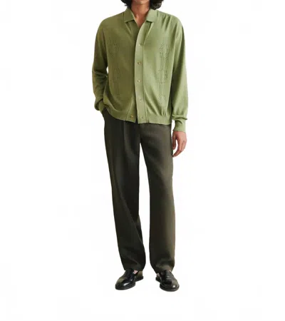 De Bonne Facture Open Knit Cardigan In Sage In Green